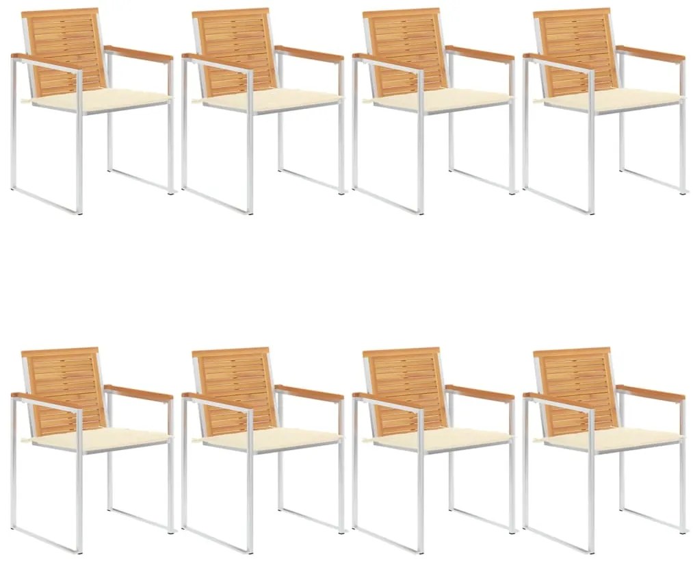vidaXL Καρέκλες Κήπου 8 τεμάχια από Μασίφ Ξύλο Teak με Μαξιλάρια