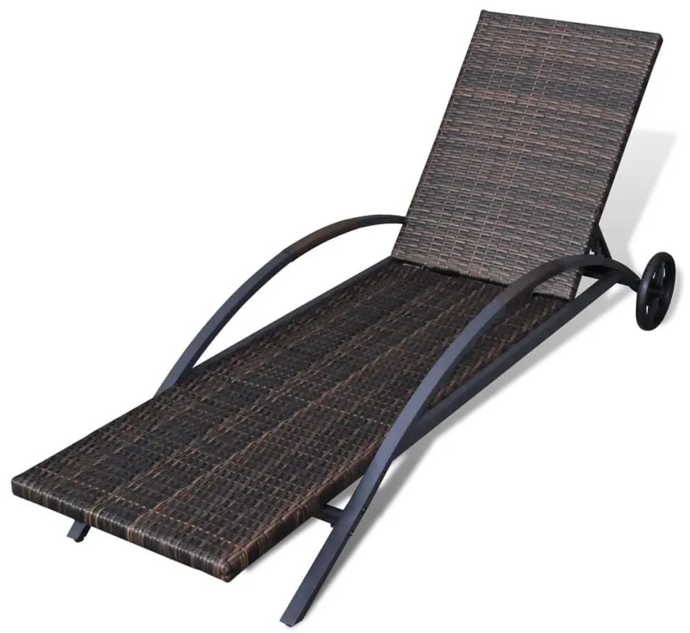 vidaXL Ξαπλώστρα Καφέ από Συνθετικό Ρατάν με Μαξιλάρι και Ρόδες