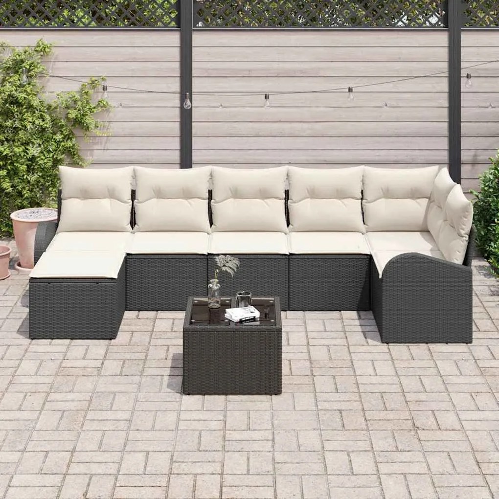 vidaXL Σετ Καναπέ Κήπου με μαξιλάρι 8 pcs Μαύρο Πολυ ράταν