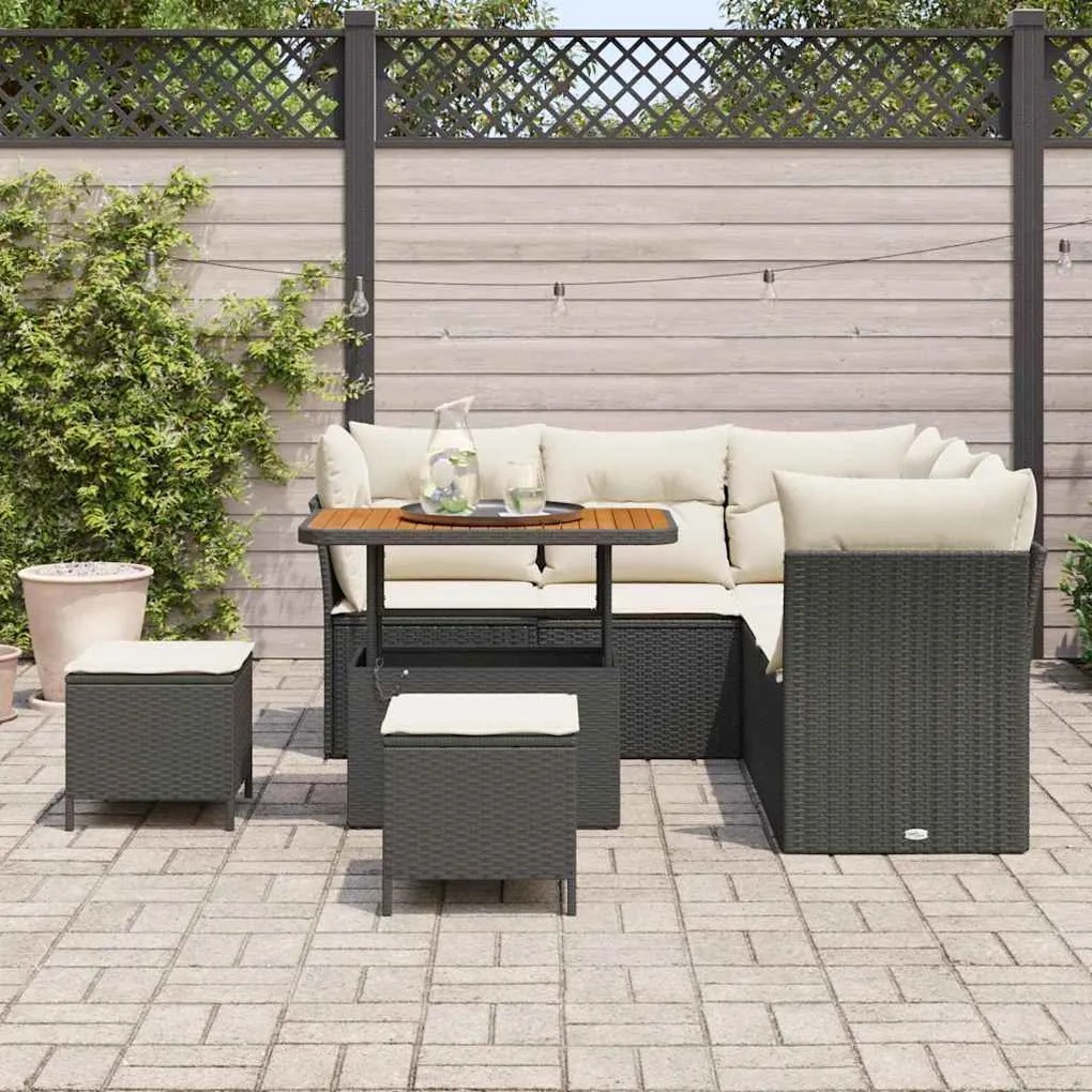 vidaXL Σετ Καναπέ Κήπου 8 pcs Μαύρο και κρεμ 90 x 55 x 71 cm