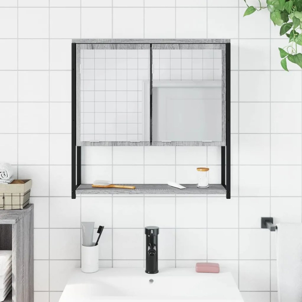 vidaXL Καθρέφτης Μπάνιου Ντουλάπι Γκρι Sonoma 60x16x60 εκ Επεξ. Ξύλο