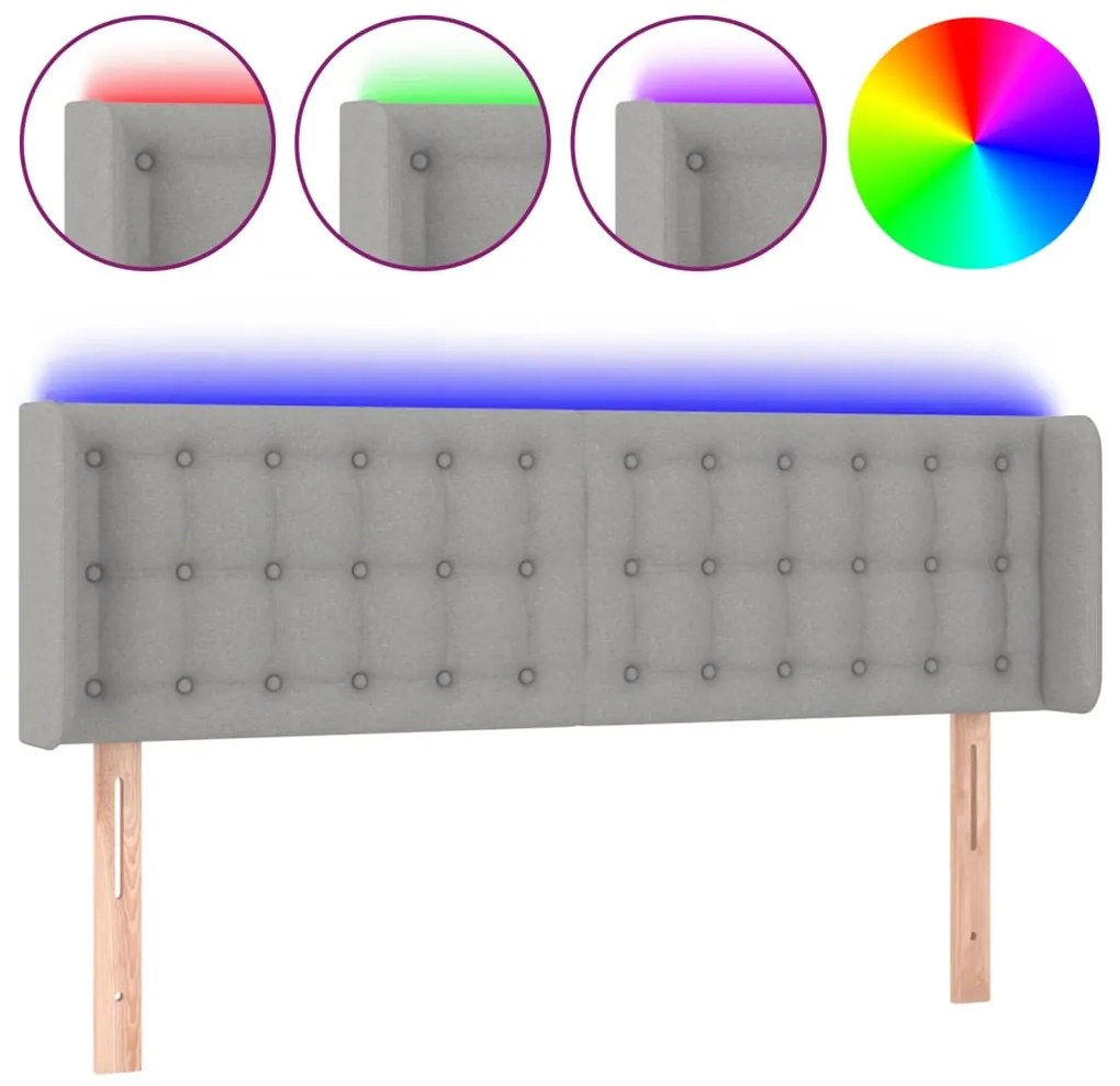 vidaXL Κεφαλάρι Κρεβατιού LED Ανοιχτό Γκρι 147x16x78/88 εκ. Υφασμάτινο