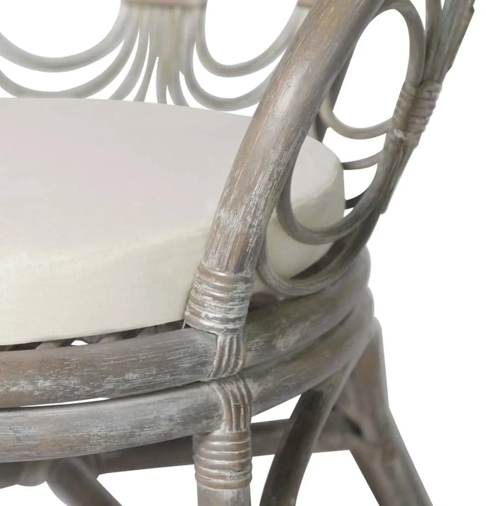 Καρέκλα τραπεζαρίας με μαξιλάρι γκρι φυσικό ρατάν και λινό - Γκρι