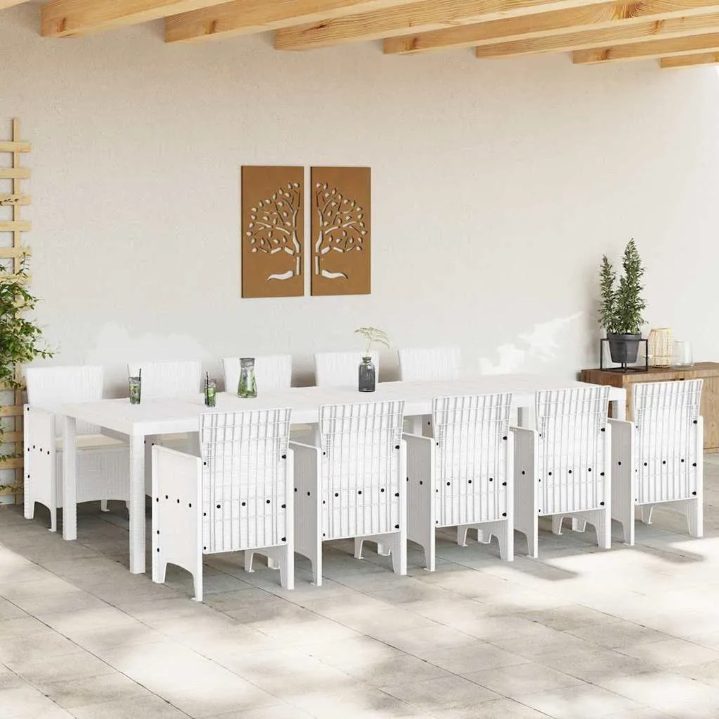 vidaXL Σέτ φαγητού για κήπο 11 pcs Λευκό Πολυ rattan και Χάλυβας