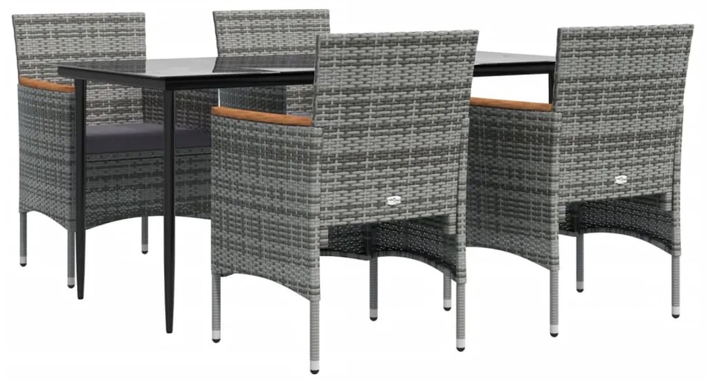 vidaXL Σετ Τραπεζαρίας Κήπου 5 Τεμαχίων Γκρι / Μαύρο με Μαξιλάρια