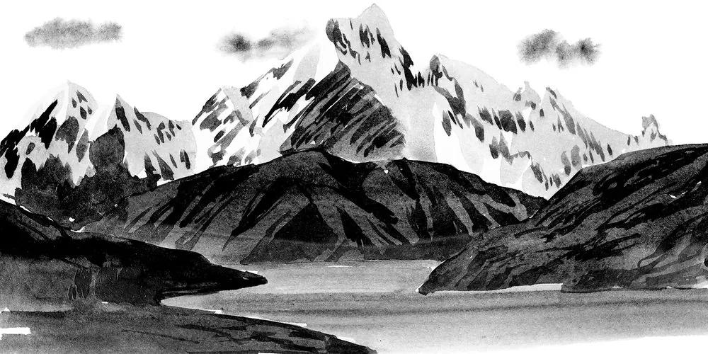 Εικόνα ζωγραφισμένο ορεινό τοπίο σε μαύρο & άσπρο - 100x50