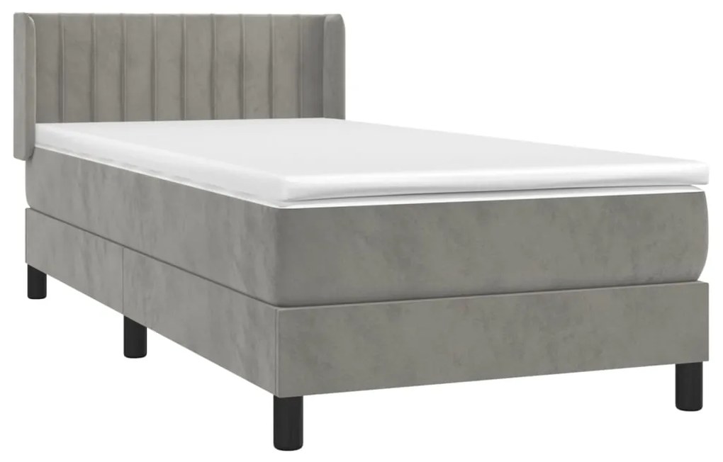 vidaXL Κρεβάτι Boxspring με Στρώμα Ανοιχτό Γκρι 90x190 εκ. Βελούδινο