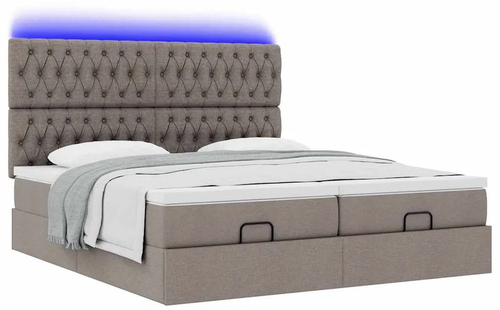 vidaXL Οθωμανικό κρεβάτι με στρώματα & LEDs Taupe 200x200cm ύφασμα