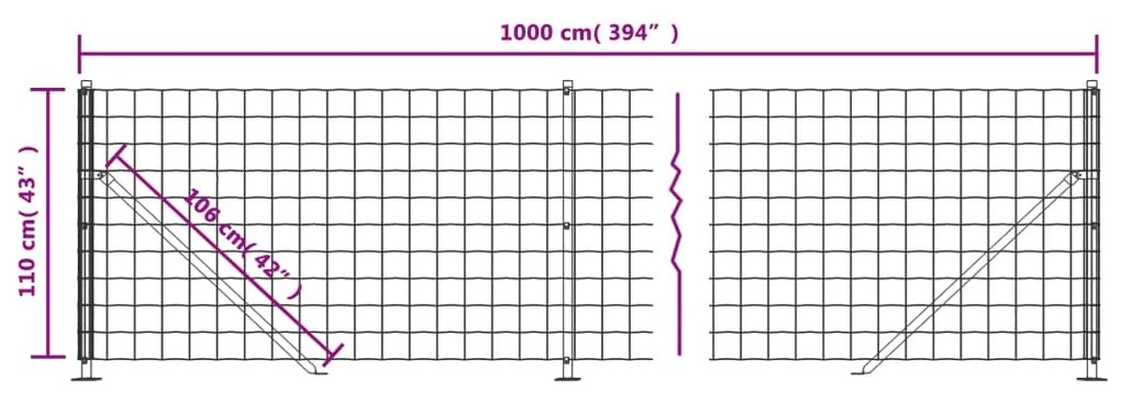 vidaXL Συρματόπλεγμα Περίφραξης Πράσινο 1,1x10 μ. με Βάσεις Φλάντζα