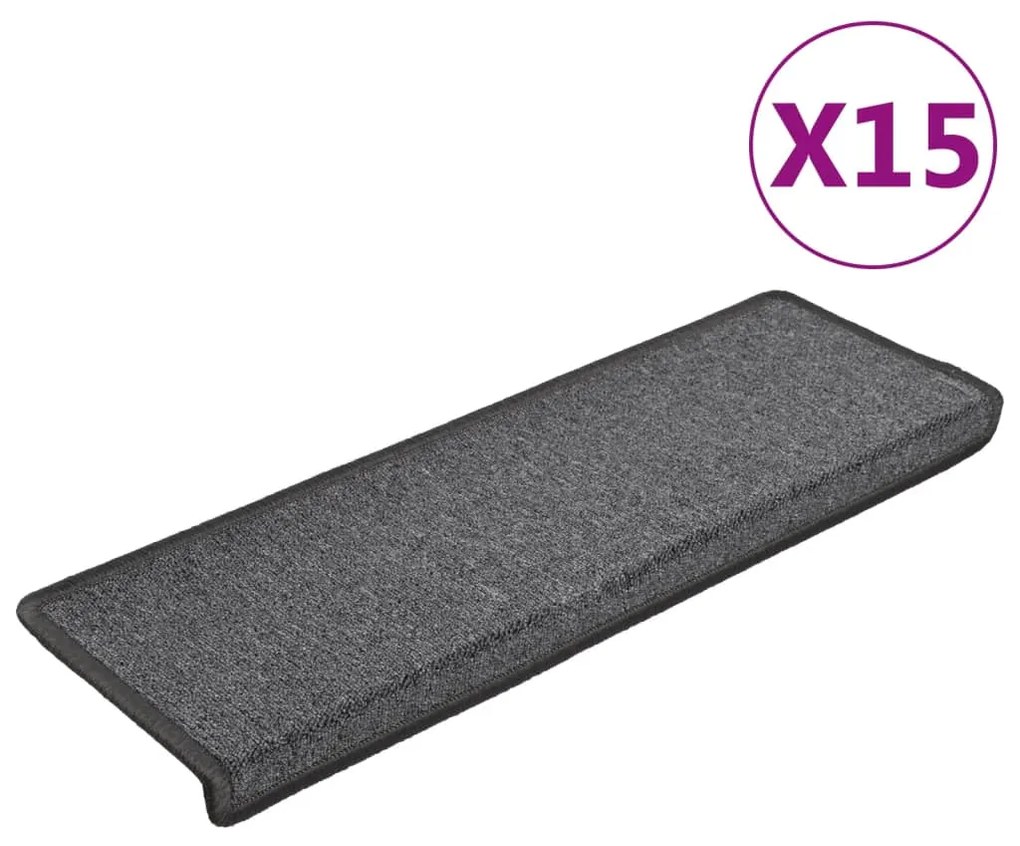 vidaXL Πατάκια Σκαλοπάτια 15 τεμ. Σκούρο Γκρι 65x21x4 εκ. με Ορθογώνια Άκρη