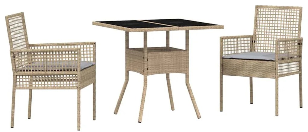 vidaXL Σέτ φαγητού για κήπο 3 pcs Μπεζ συνθετικό ρατάν