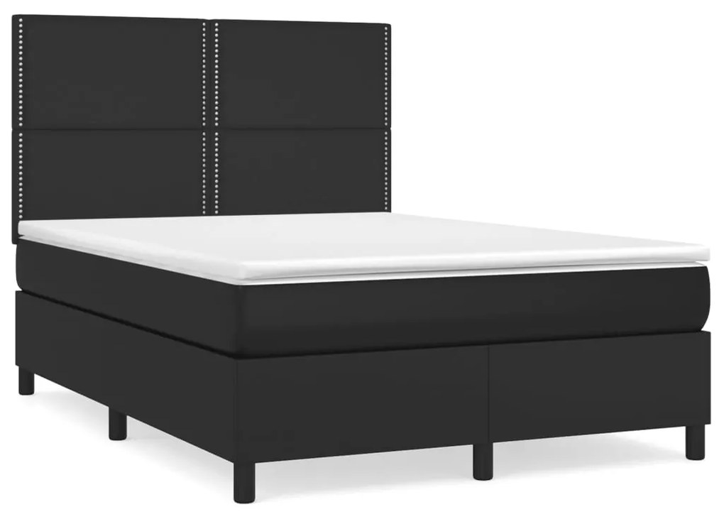 vidaXL Κρεβάτι Boxspring με Στρώμα Μαύρο 140x200εκ.από Συνθετικό Δέρμα