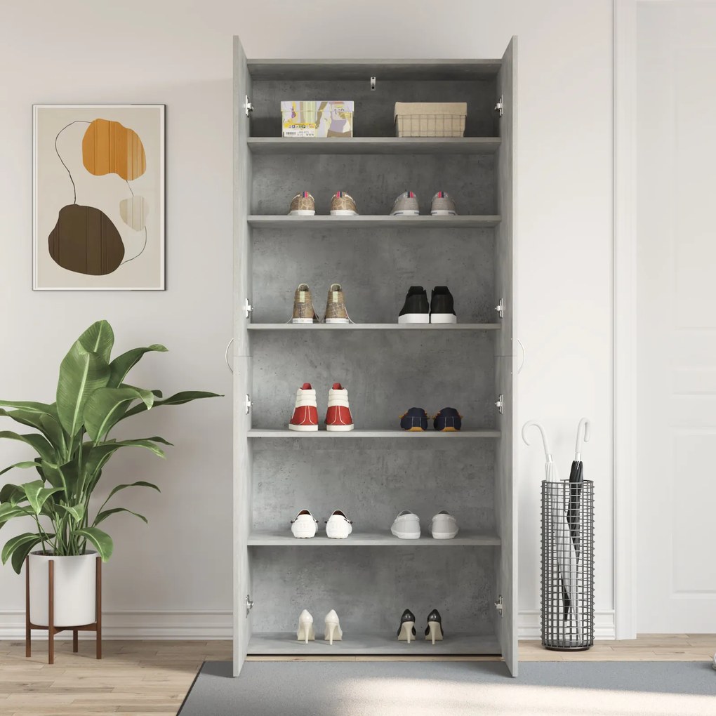vidaXL Ντουλάπα Παπουτσιών Σκυρόδεμα Γκρι 80x35,5x180 εκ Επεξεργασμένο Ξύλο