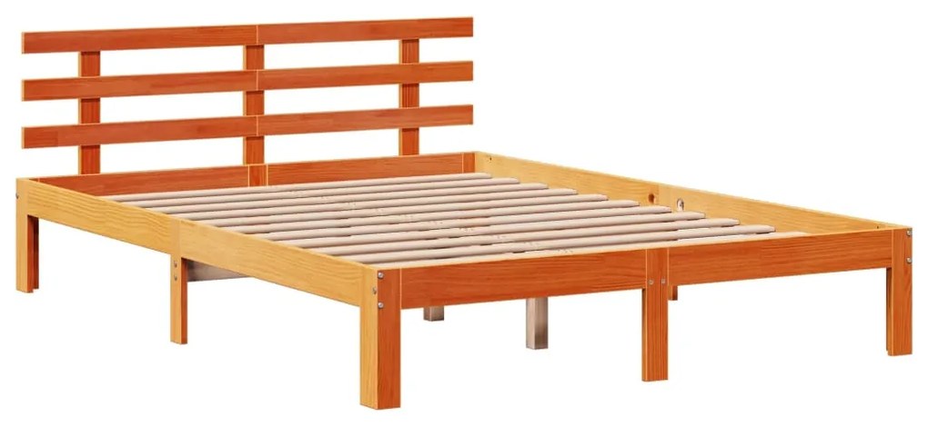 Κρεβάτι Βιβλιοθήκη Χωρίς Στρώμα 150x200 εκ Μασίφ Ξύλο Πεύκου - Καφέ
