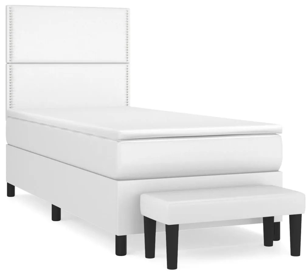 Κρεβάτι Boxspring με Στρώμα Λευκό 80 x 200 εκ. Συνθετικό Δέρμα - Λευκό