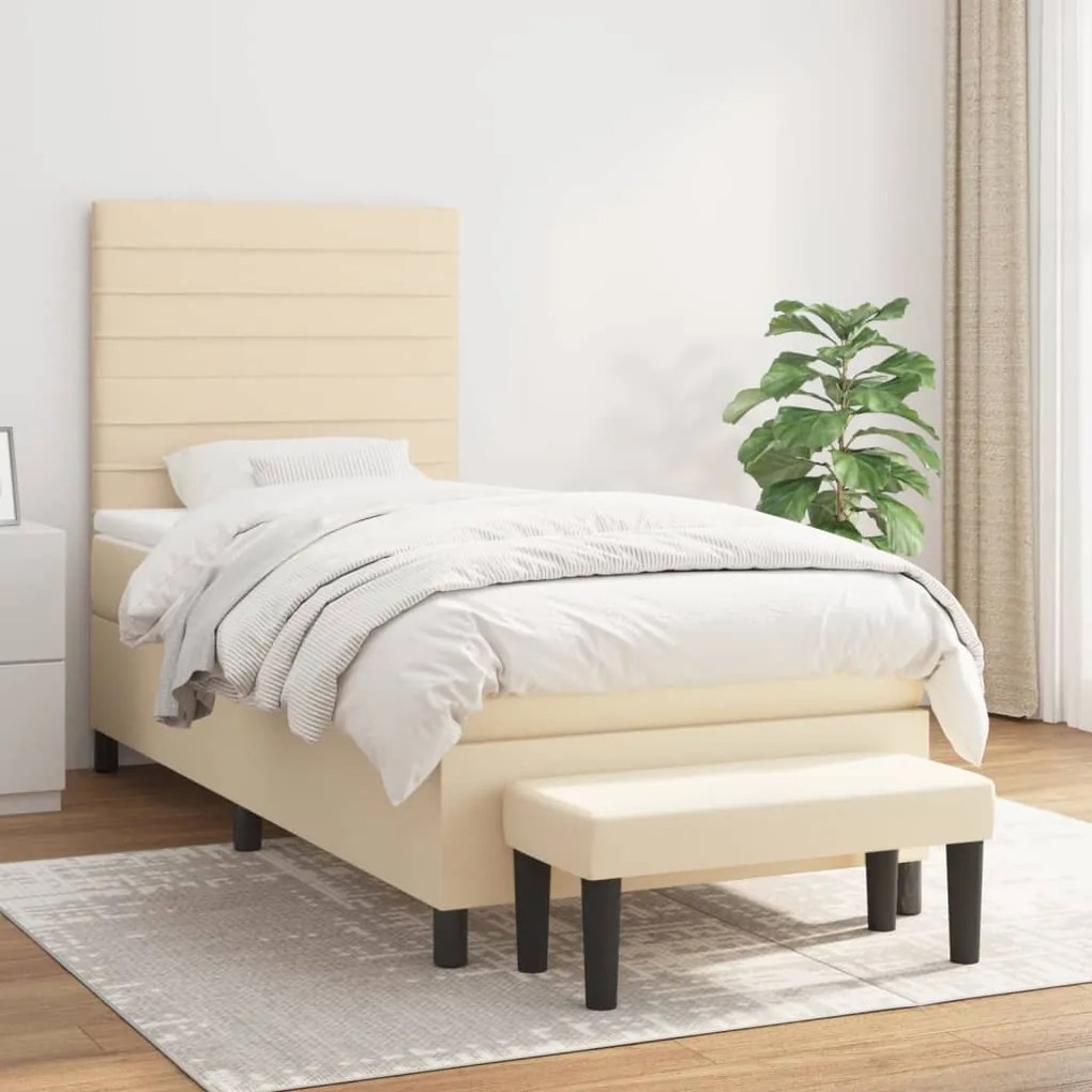 vidaXL Κρεβάτι Boxspring με Στρώμα Κρεμ 80 x 200 εκ. Υφασμάτινο