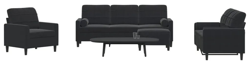 Σετ Σαλονιού 4 Τεμ. Μαύρο Βελούδινο με Μαξιλάρια/Στηρίγματα
