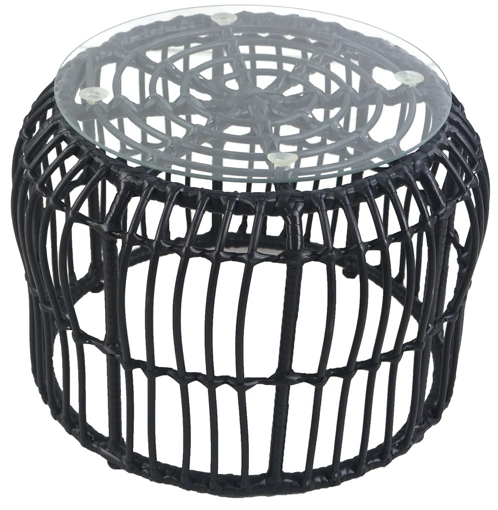 Τραπεζάκι Κήπου ArteLibre ALBIUS Μαύρο Rattan/Μέταλλο/Γυαλί Φ50x35cm-14510027