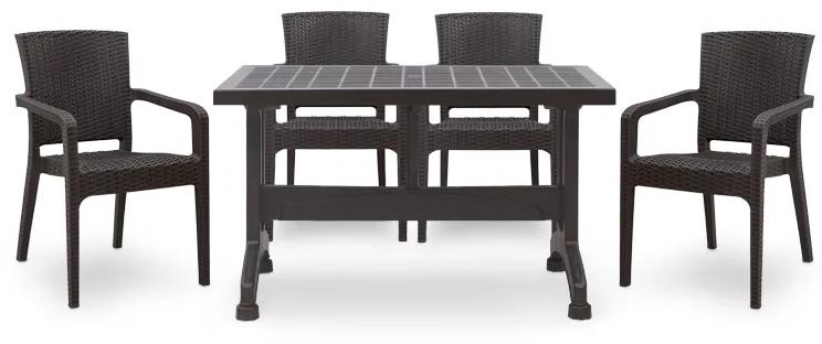 Σετ τραπεζαρία κήπου Callan Megapap 5τμχ πολυπροπυλενίου τραπέζι 140x70 - πολυθρόνα recycled χρώμα καφέ S_GP046-0003,1 GP046-0001,2x4