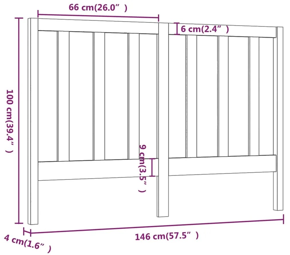 vidaXL Κεφαλάρι Κρεβατιού 146 x 4 x 100 εκ. από Μασίφ Ξύλο Πεύκου