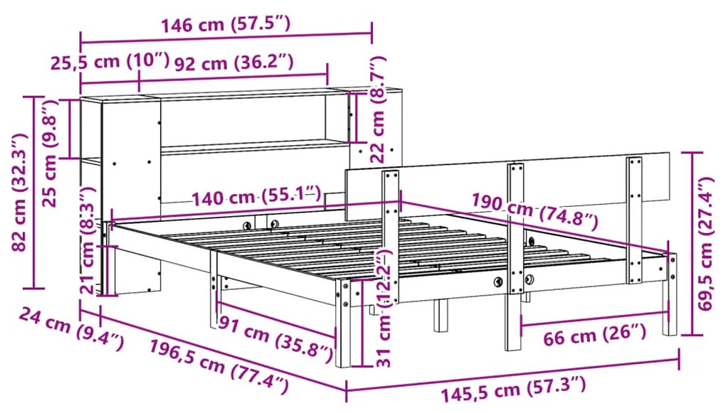 ΚΡΕΒΑΤΙ ΒΙΒΛΙΟΘΗΚΗ ΧΩΡΙΣ ΣΤΡΩΜΑ 140X190 ΕΚ ΜΑΣΙΦ ΞΥΛΟ ΠΕΥΚΟΥ 3321771