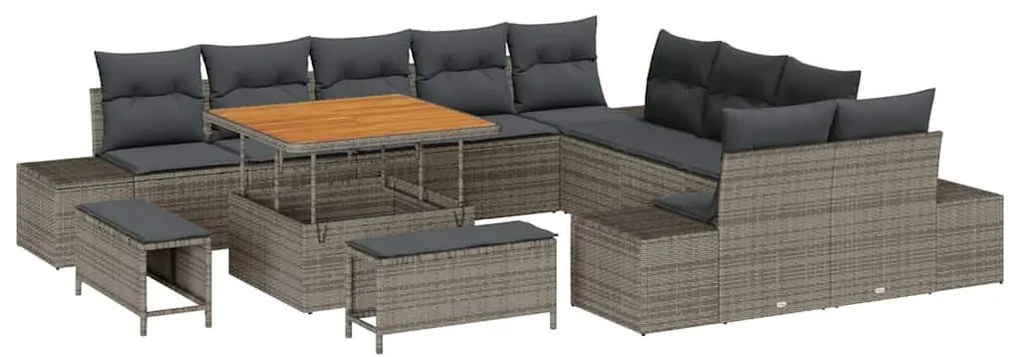 vidaXL Σετ Καναπέ Κήπου με μαξιλάρι 13 pcs Γκρι Πολυ ράταν