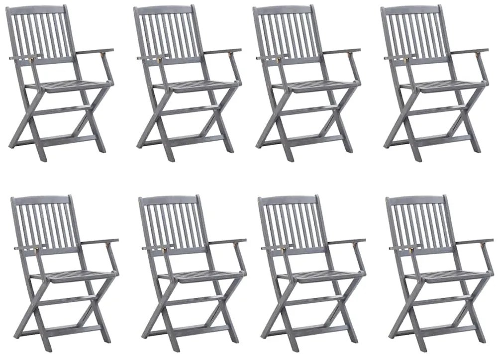 vidaXL Καρέκλες Εξ. Χώρου Πτυσσόμενες 8 τεμ. Ξύλο Ακακίας με Μαξιλάρια