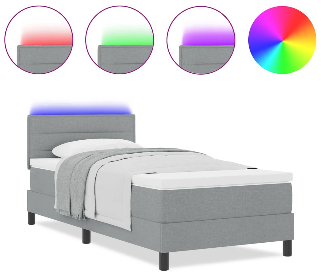 vidaXL Box Spring Bed με Στρώμα & Φωτισμό LED Γκρι 80x200 εκ. Υφασμάτινο