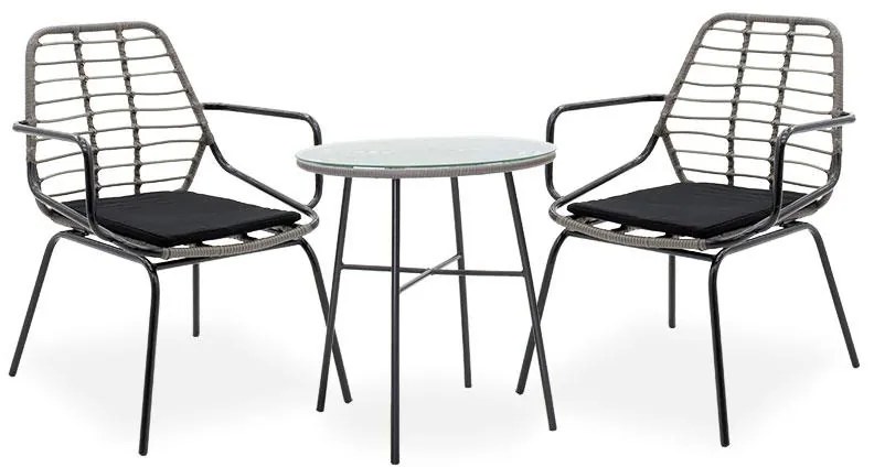 Σετ κήπου Τραπεζαρίας Gaus-Naoki C374 σετ 3τεμ μέταλλο μαύρο pe γκρι