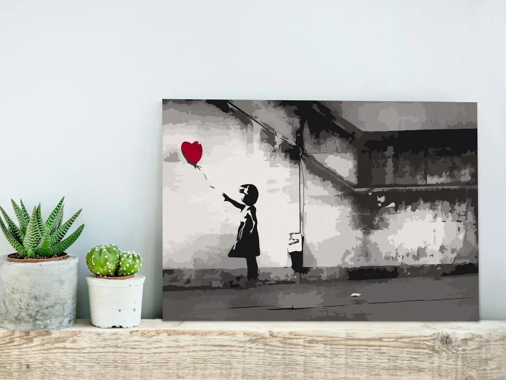 Πίνακας ζωγραφικής με αριθμούς κοριτσάκι με μπαλόνι Banksy - Φευγαλέα αγάπη - 60x40