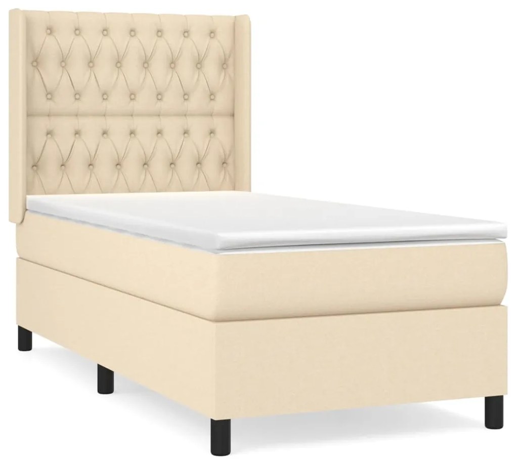 vidaXL Κρεβάτι Boxspring με Στρώμα Κρεμ 90x200 εκ.Υφασμάτινο