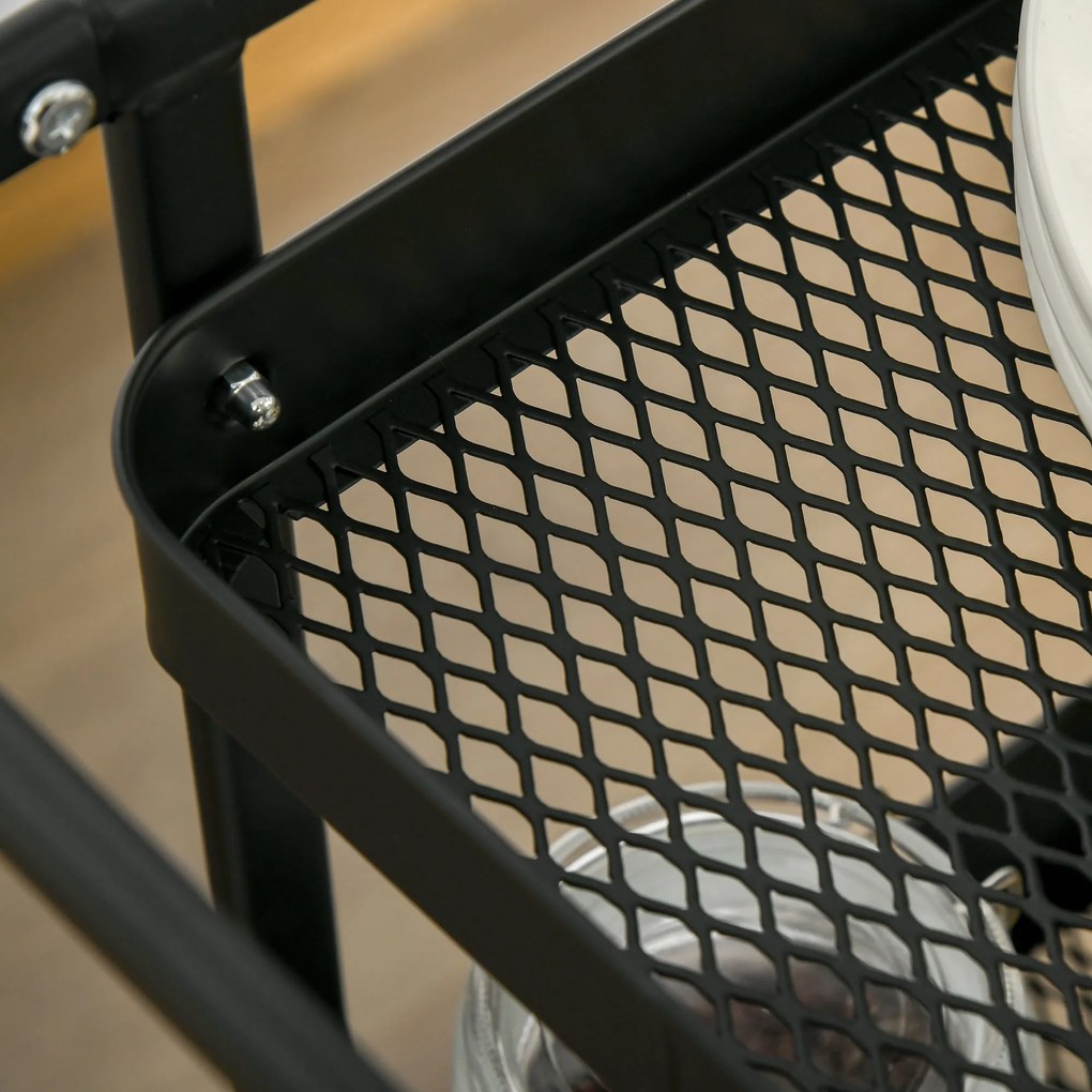 HOMCOM Τρόλεϊ Κουζίνας με Περφορέ Πάνελ, Βάση Πετσέτας, Καλάθια Αποθήκευσης, Μαύρο