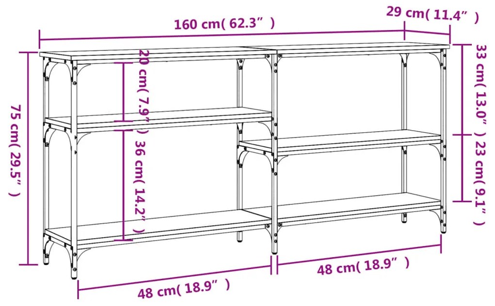 Τραπέζι Κονσόλα Sonoma Δρυς 160x29x75 εκ. Επεξεργασμένο Ξύλο - Καφέ