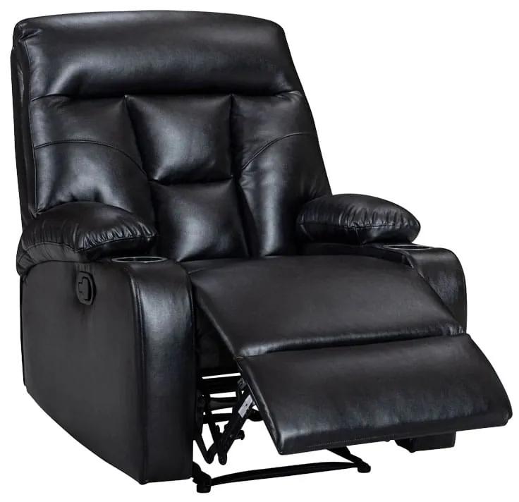 Πολυθρόνα relax με ποτηροθήκη Terpsi pakoworld μαύρο PU 80x94x100εκ