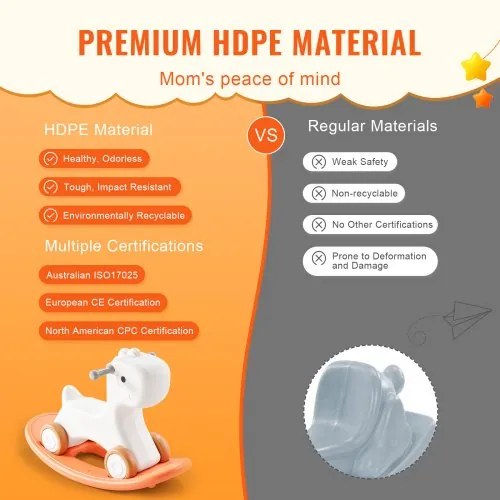 VEVOR 3 in 1 Rocking Horse for Toddlers 1-3 Years, Baby Rocking Horse with Detachable Balance Board and 4 Smooth Wheels, Support up to 80 lbs HDPE Material Kids Ride on Toy, 40° Swinging, Red