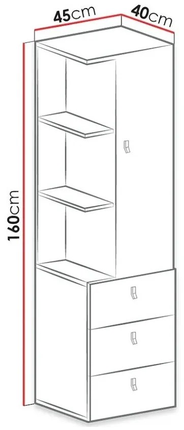 Βιβλιοθήκη Omaha H106, Με συρτάρια, Με πόρτες, Κλειστό, Πλαστικοποιημένη μοριοσανίδα, Ο αριθμός των θυρών: 1, Αριθμός συρταριών: 3, 160x45x40cm