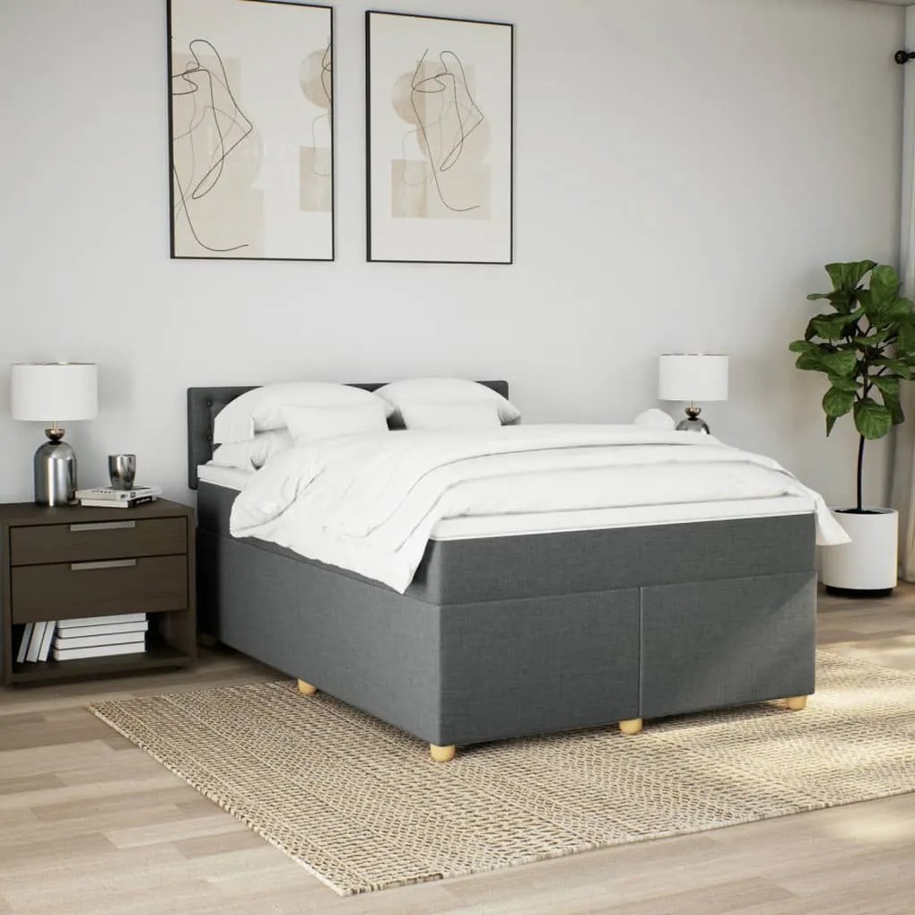 Κρεβάτι Boxspring με Στρώμα Σκούρο Γκρι 140x190 εκ. Υφασμάτινο - Γκρι