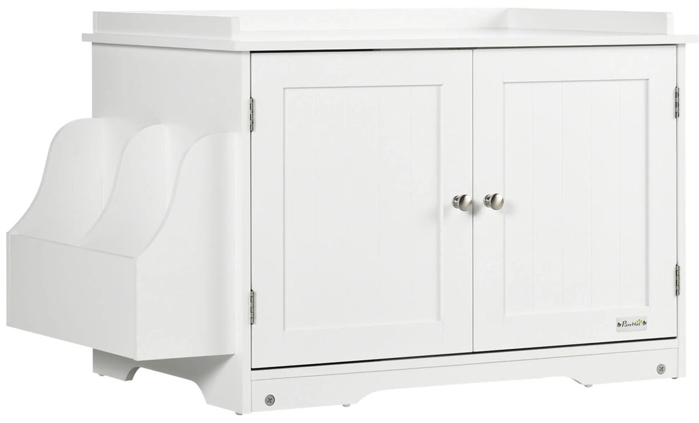 PawHut Γάτα τουαλέτα, Σπίτι γάτας, με διαχωριστικό, μαγνητική διπλή πόρτα, πλαϊνό ράφι, λευκό, 86 x 48 x 52cm