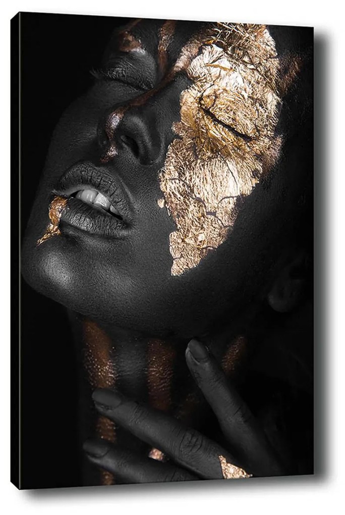 ΠΙΝΑΚΑΣ ΚΑΜΒΑΣ DARK SKINNED GIRL WITH GOLD MAKEUP  50X3X70 εκ.