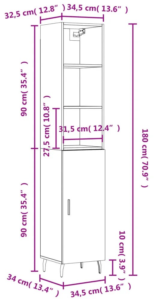 Μπουφές Sonoma Γκρι 34,5 x 34 x 180 εκ. από Επεξεργασμένο Ξύλο - Γκρι