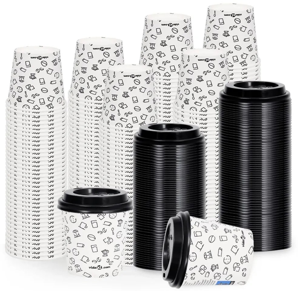 vidaXL Ποτήρια Καφέ Χάρτινα με Καπάκια 120 ml 250 Τεμάχια Λευκά&Μαύρα