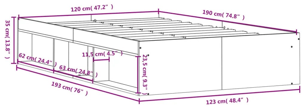 ΠΛΑΙΣΙΟ ΚΡΕΒΑΤΙΟΥ ΓΚΡΙ SONOMA 120X190 ΕΚ. SMALL DOUBLE 3203899