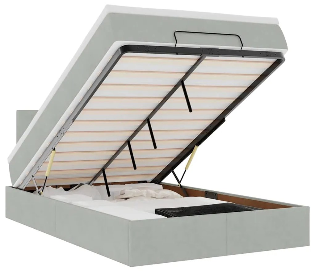 vidaXL Οθωμανικό κρεβάτι με στρώμα&LEDs Ανοιχτό γκρι 120x190cm Βελούδο