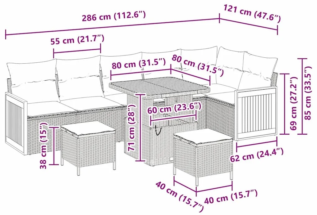 vidaXL Σετ Καναπέ Κήπου με μαξιλάρι 9 pcs Μαύρο και Κρέμα