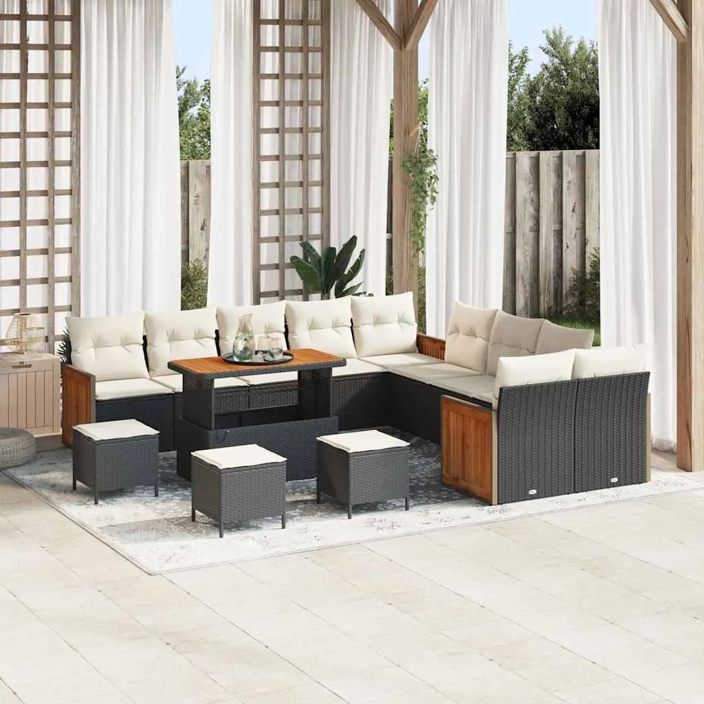 vidaXL Σετ Καναπέ Κήπου 14 pcs Μαύρο και κρεμ 110 x 55 x 71 εκ