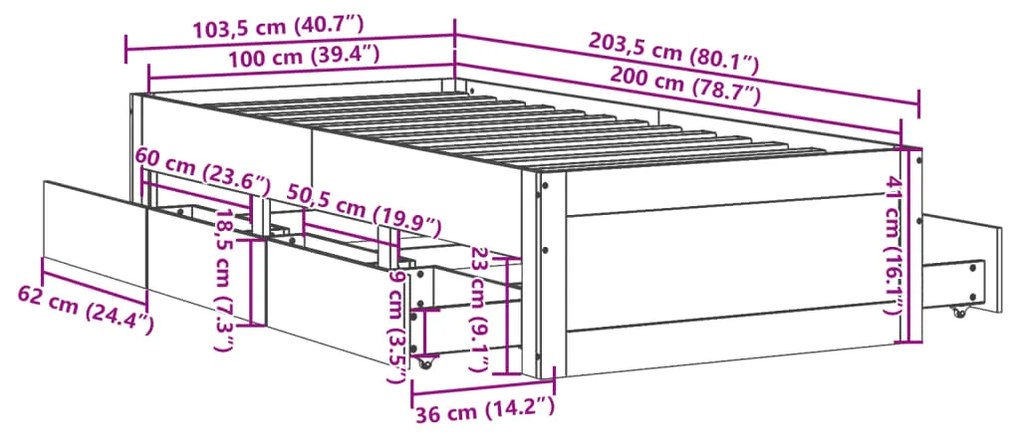 Σκελετός Κρεβατιού Χωρίς Στρώμα 100x200 εκ. Μασίφ Ξύλο Πεύκου - Λευκό