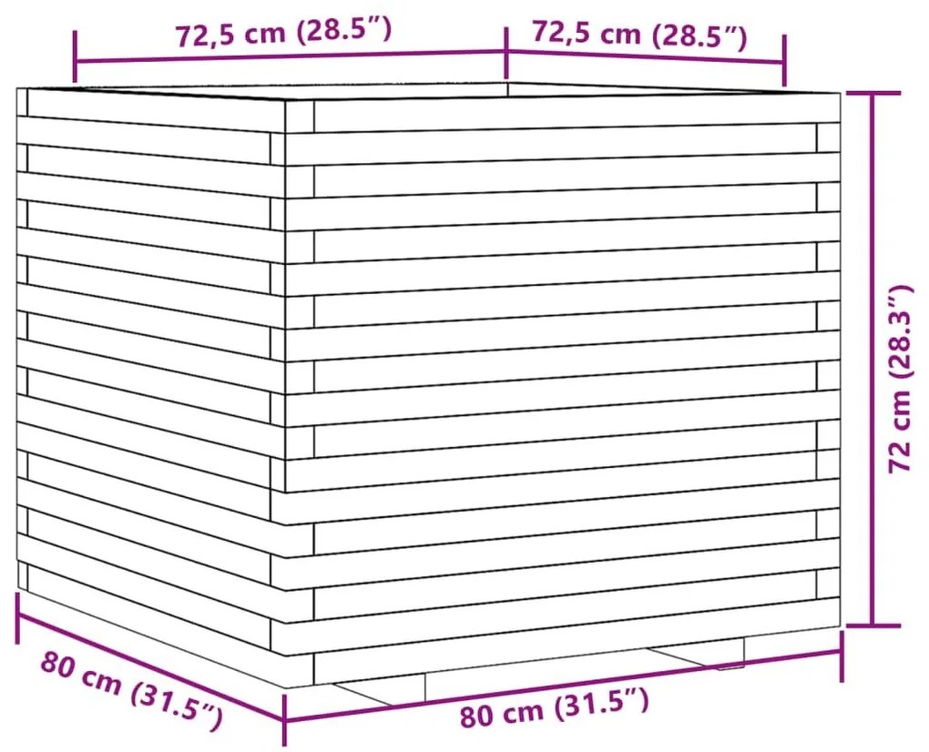 Ζαρντινιέρα Λευκή 80x80x72 εκ. από Μασίφ Ξύλο Πεύκου - Λευκό