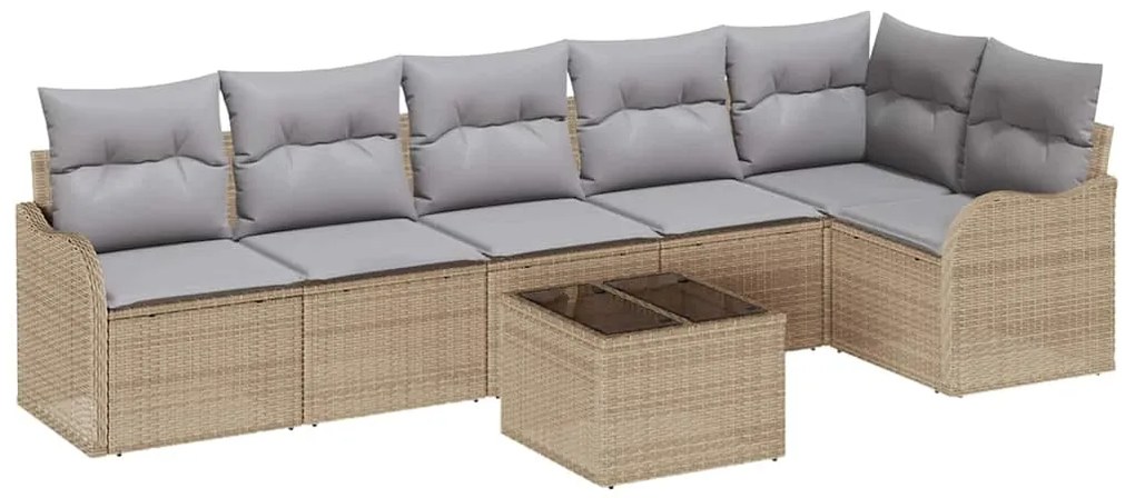 vidaXL Σετ Καναπέ Κήπου με μαξιλάρι 7 pcs Μπεζ Πολυ ράταν