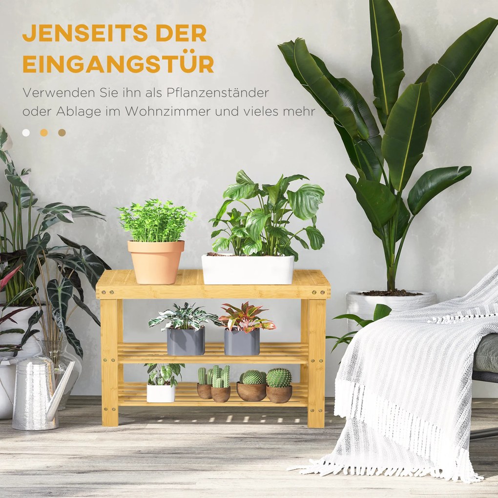 HOMCOM Παπουτσοθήκη, 3 επίπεδα, χωρητικότητα 6-9 ζευγάρια παπούτσια, έως 130 kg, μπαμπού, 70 x 28 x 45cm