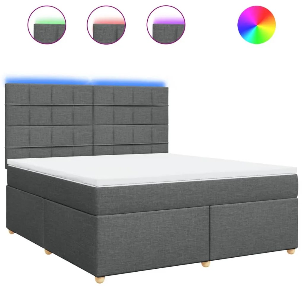 vidaXL Κρεβάτι Boxspring με Στρώμα Σκούρο Γκρι 180x200 εκ Υφασμάτιν